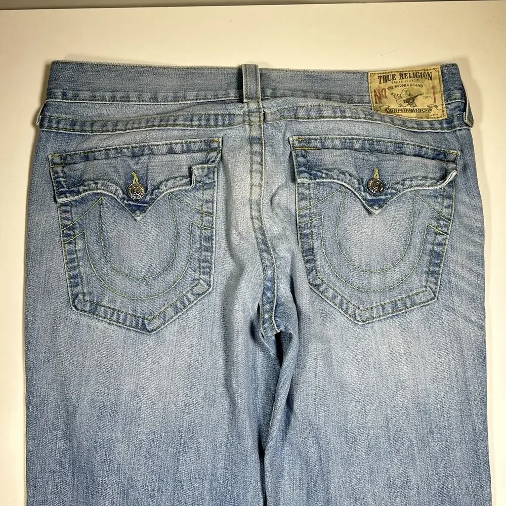 True Religion Ricky Jeans Mens 36x29.5 Light Wash Made In USA Y2K Distressed